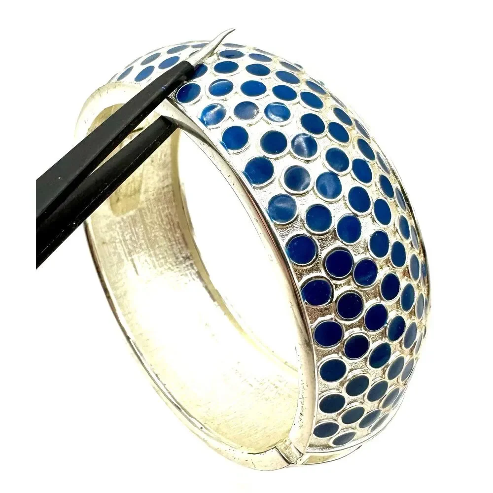 Enamel Blue & Silver Tone Cuff Bracelet Women's Fashion Jewelry Bracelets Round